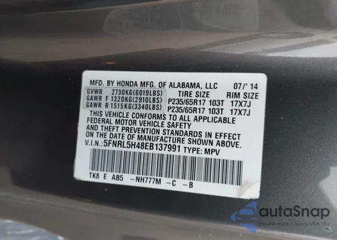 2014 Honda Odyssey Ex z USA, uszkodzony, nr VIN 5FNRL5H48EB137991